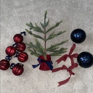 Lauren Classic Christmas Theme Deep red Blue‎ Mini Tree Ornament 9 pc. Set